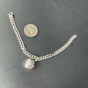 Sterling Silver Heart Charm Bracelet 8”
